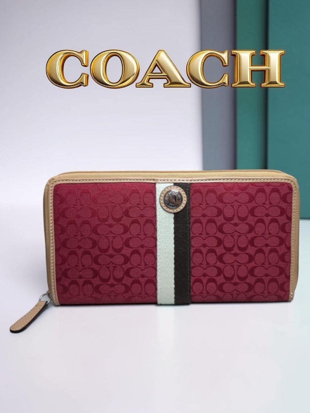 Coach Heritage Signature Zip Travel Wallet NWOT